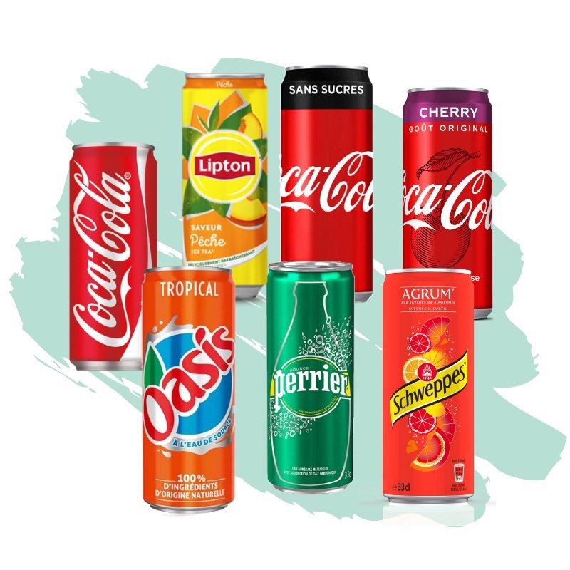Pallet Coke, Fanta, Cherry, Oasis tropico, Perrier, Lipthon, Orangina...etc 33 cl